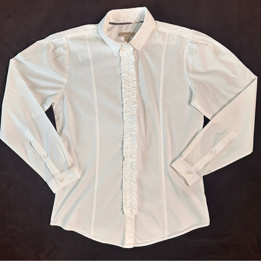 Burberry White Ruffle Women’s Dress Shirt Size 10